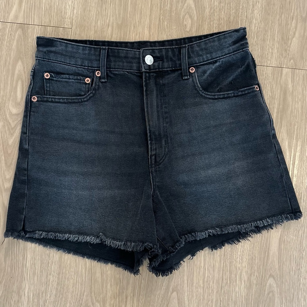 American Eagle Outfitters Black Jean Shorts Distressed Frayed Hem